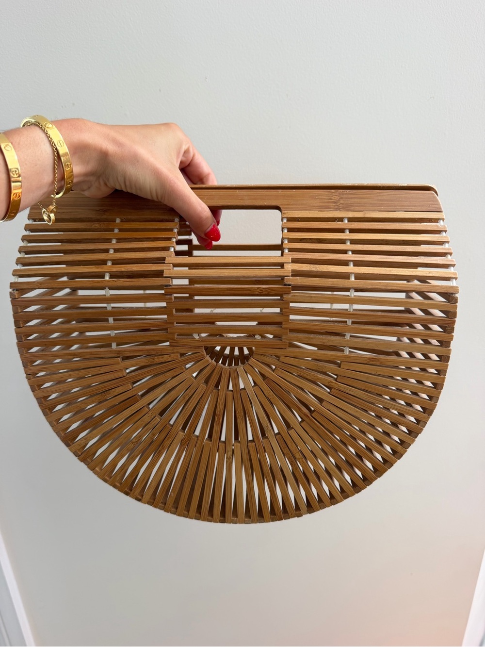 Cult Gaia Handcrafted Bamboo Half-Moon Tote Bag in Natural Brown